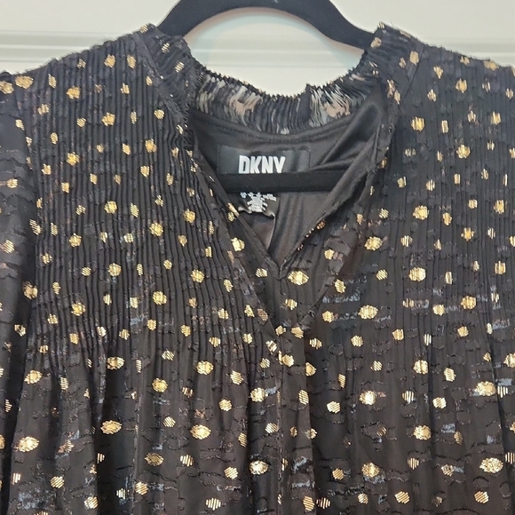 DKNY Long Sleeve Black Dress with Gold Dots - Picture 2 of 7